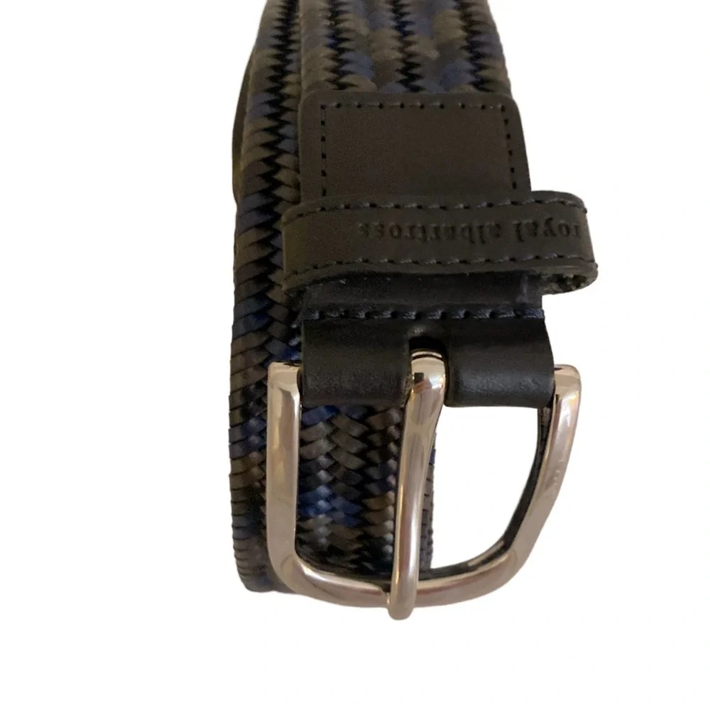 Royal Albatross Woven Golf Belt - S gray .  Blue black , leather woven,silver